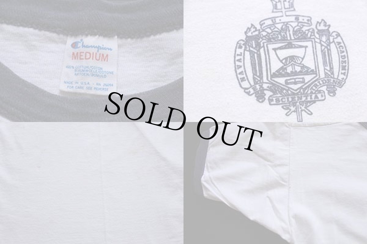 画像3: 80s USA製 Championチャンピオン U.S.NAVAL ACADEMY ロゴ 染み込みプリント コットン リンガーTシャツ 白×紺 M★U.S.NAVY (3)