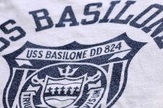 画像4: 60s Velva Sheen USS BASILONE DD-824 染み込みプリント コットン リンガーTシャツ 白×ナス紺 (4)