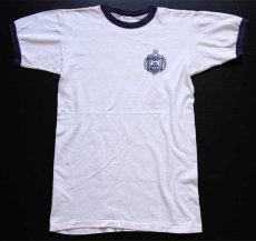 画像2: 80s USA製 Championチャンピオン U.S.NAVAL ACADEMY 染み込みプリント コットン リンガーTシャツ 白×紺 M (2)