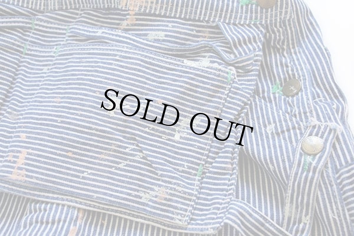 画像8: 50s UNKNOWN エプロン付き ヒッコリー ストライプ オーバーオール ペンキ飛び (8)