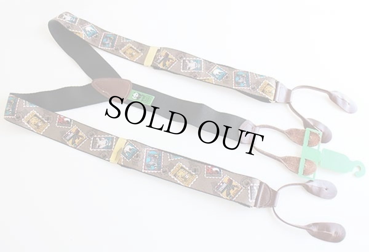 画像2: 90s WWF 切手 総柄 ボタンタブ式 サスペンダー★09 (2)