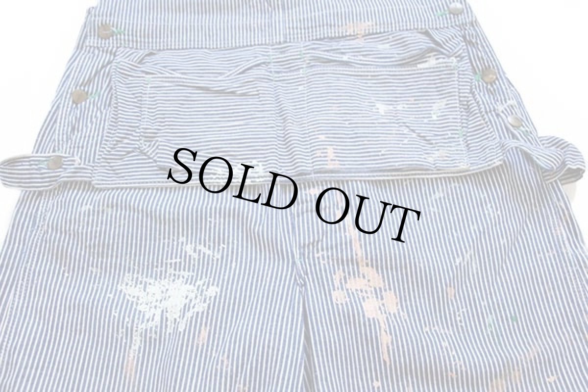 画像5: 50s UNKNOWN エプロン付き ヒッコリー ストライプ オーバーオール ペンキ飛び (5)