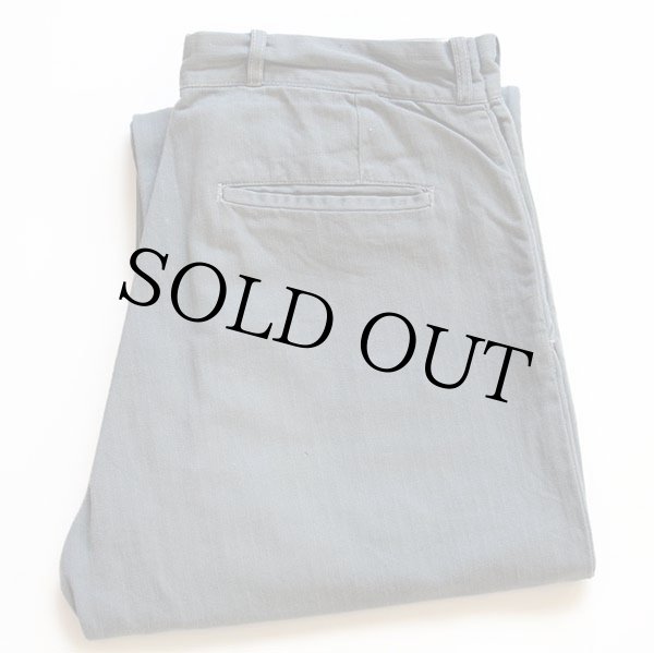 40s UNKNOWN HBT ヘリンボーンツイル ワークパンツ グリーングレー w32