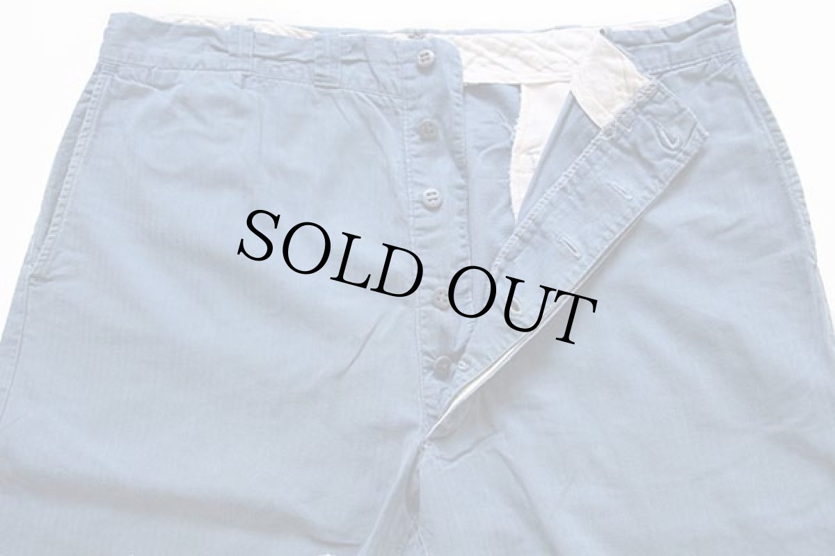 画像4: 40s UNKNOWN HBT ヘリンボーンツイル ワークパンツ ブルーグレー w35 (4)