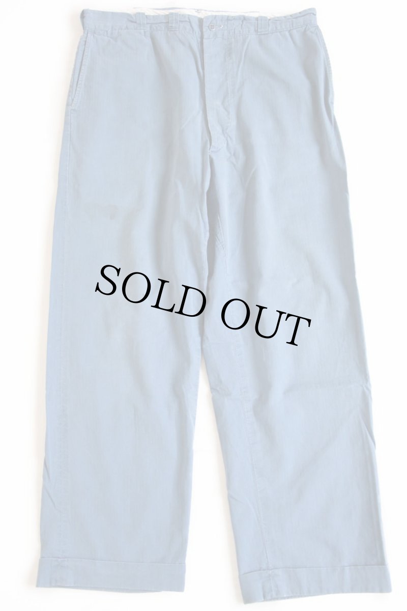 画像2: 40s UNKNOWN HBT ヘリンボーンツイル ワークパンツ ブルーグレー w35 (2)