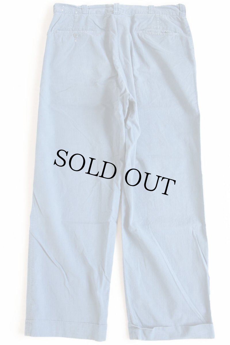 画像3: 40s UNKNOWN HBT ヘリンボーンツイル ワークパンツ ブルーグレー w35 (3)