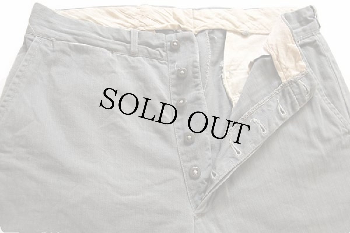 画像4: 40s UNKNOWN HBT ヘリンボーンツイル ワークパンツ グリーングレー w32 (4)