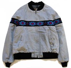 画像1: 80s USA製 David James ネイティブ柄 ブランケットライナー デニムジャケット グレー L (1)