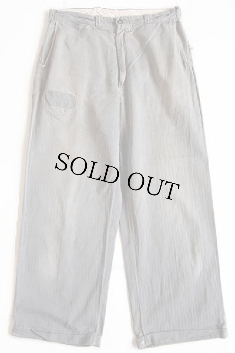 画像2: 50s Master Garment パッチワーク リペア HBT ヘリンボーンツイル ワークパンツ ボロ グレー W34 (2)