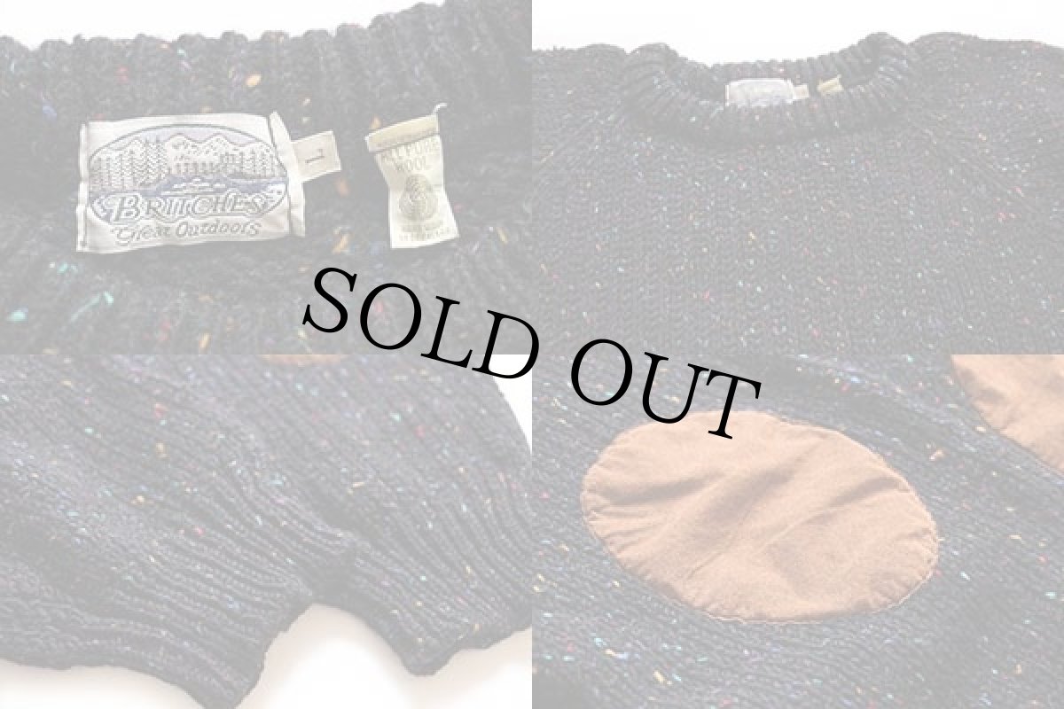 画像3: 80s アイルランド製 BRITCHES ネップ入り エルボーパッチ付き ローゲージ ウールニット セーター 黒 L (3)