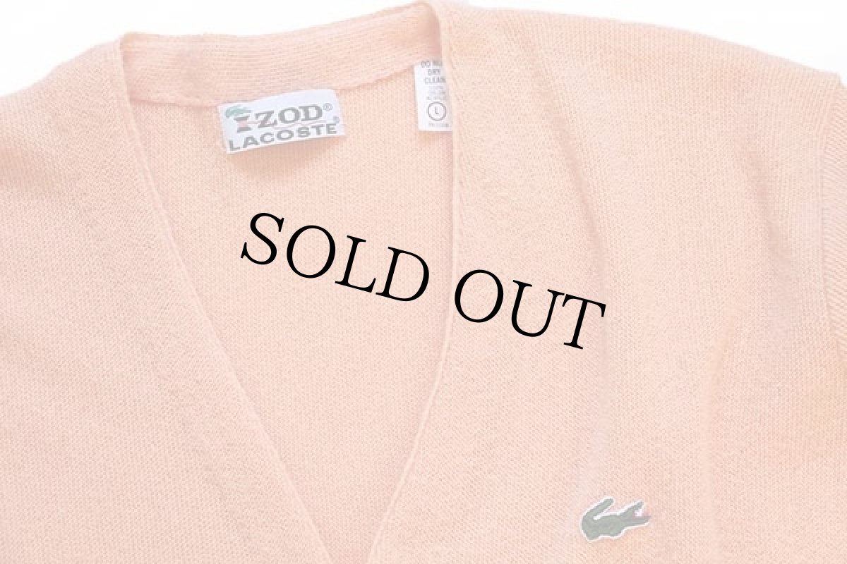 画像3: 70s USA製 IZOD LACOSTE ラコステ ワンポイント アクリルニット カーディガン サーモンピンク L (3)