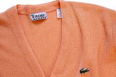 画像3: 70s USA製 IZOD LACOSTE ラコステ ワンポイント アクリルニット カーディガン サーモンピンク L (3)