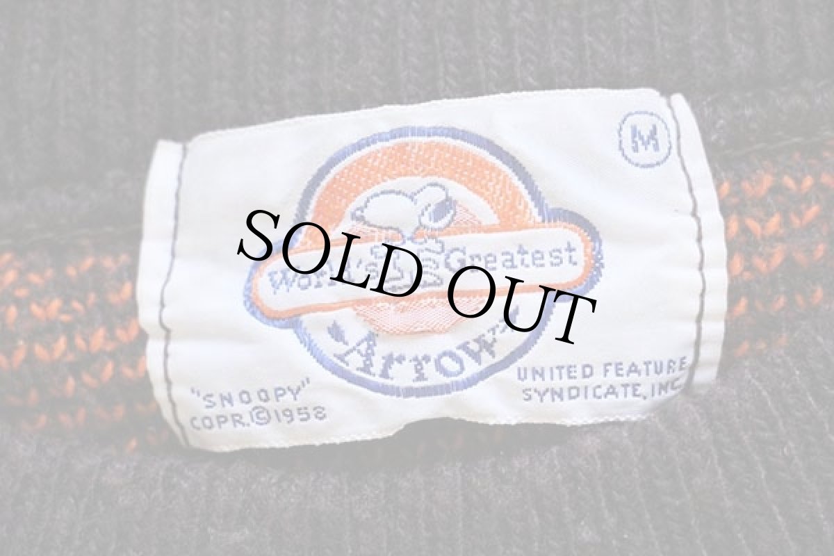 画像4: 70s Arrow SNOOPY スヌーピー ウッドストック ジャガード アクリルニット セーター M (4)