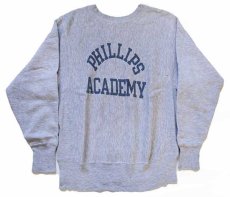 画像1: 70s USA製 Championチャンピオン 単色タグ PHILLIPS ACADEMY 染み込みプリント リバースウィーブ スウェット 杢グレー M (1)