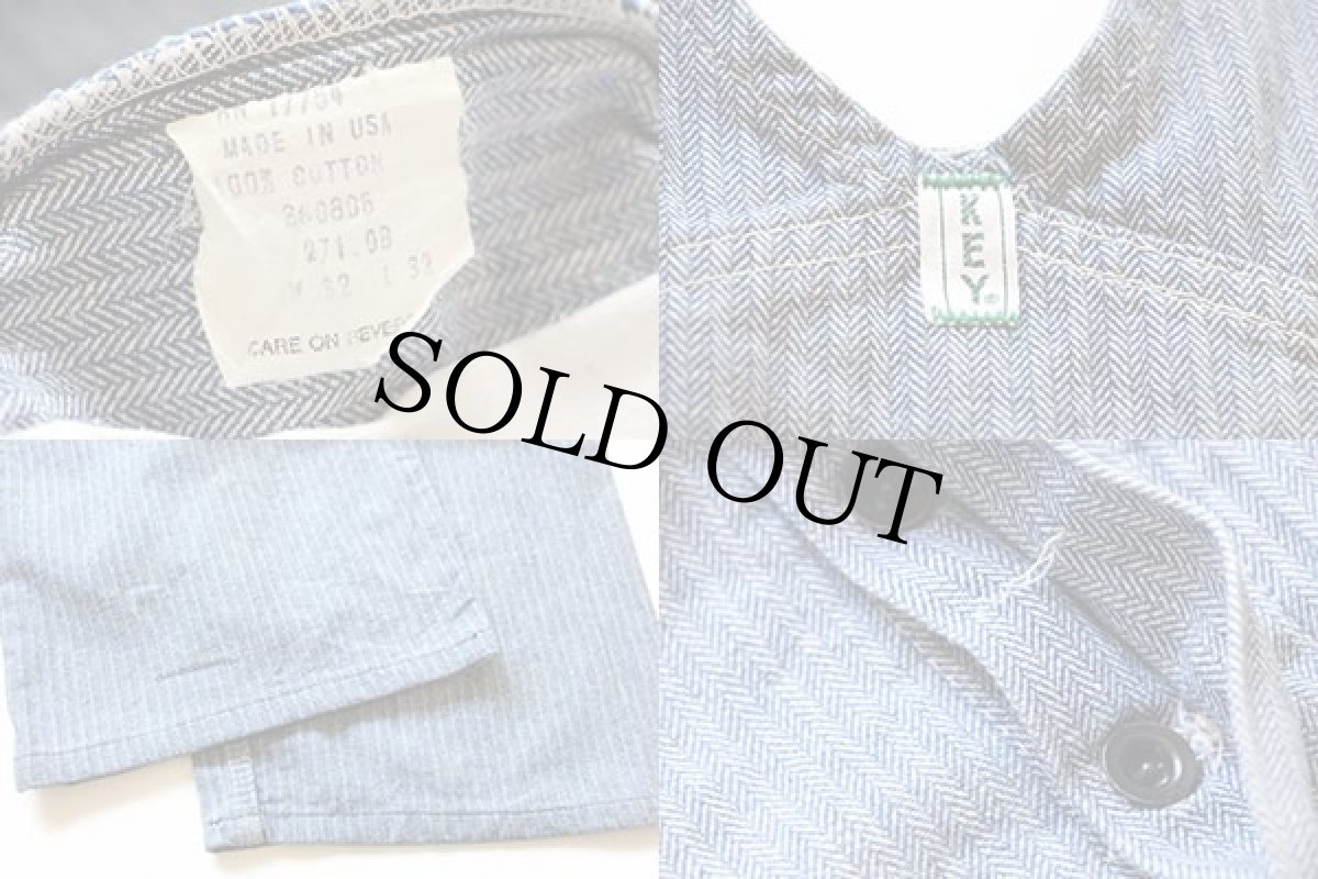 画像6: 80s USA製 KEY Imperial HBT ヘリンボーンツイル オーバーオール w32 (6)