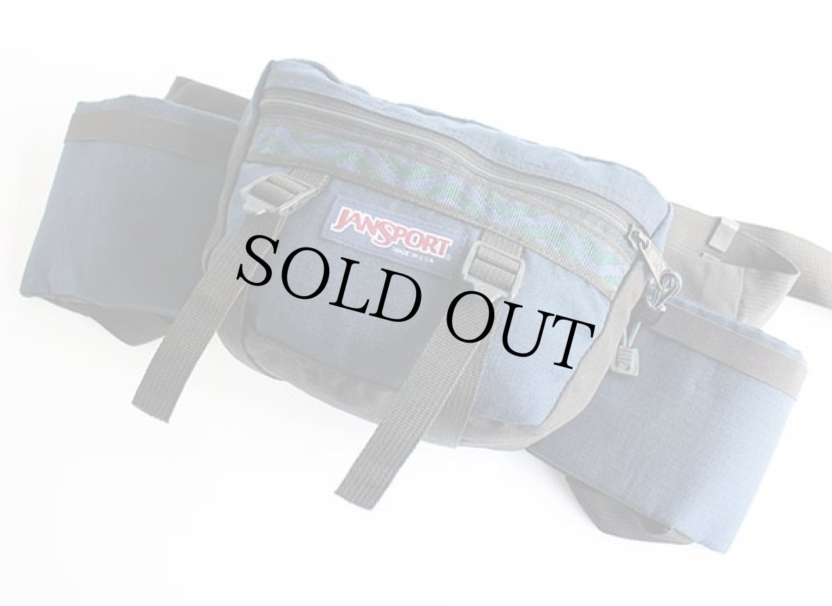 画像2: 90s USA製 JANSPORTジャンスポーツ チロリアンテープ ナイロン ボトルホルダー ウエストバッグ 紺×黒 (2)