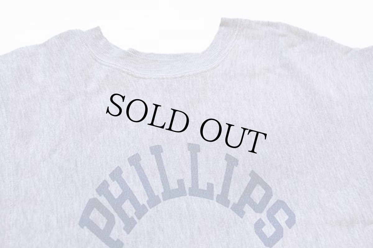 画像3: 70s USA製 Championチャンピオン 単色タグ PHILLIPS ACADEMY 染み込みプリント リバースウィーブ スウェット 杢グレー M (3)