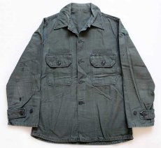 画像1: 60s 米軍 U.S.ARMY ストラップ付き コットンサテン ユーティリティシャツ 2nd オリーブグリーン (1)