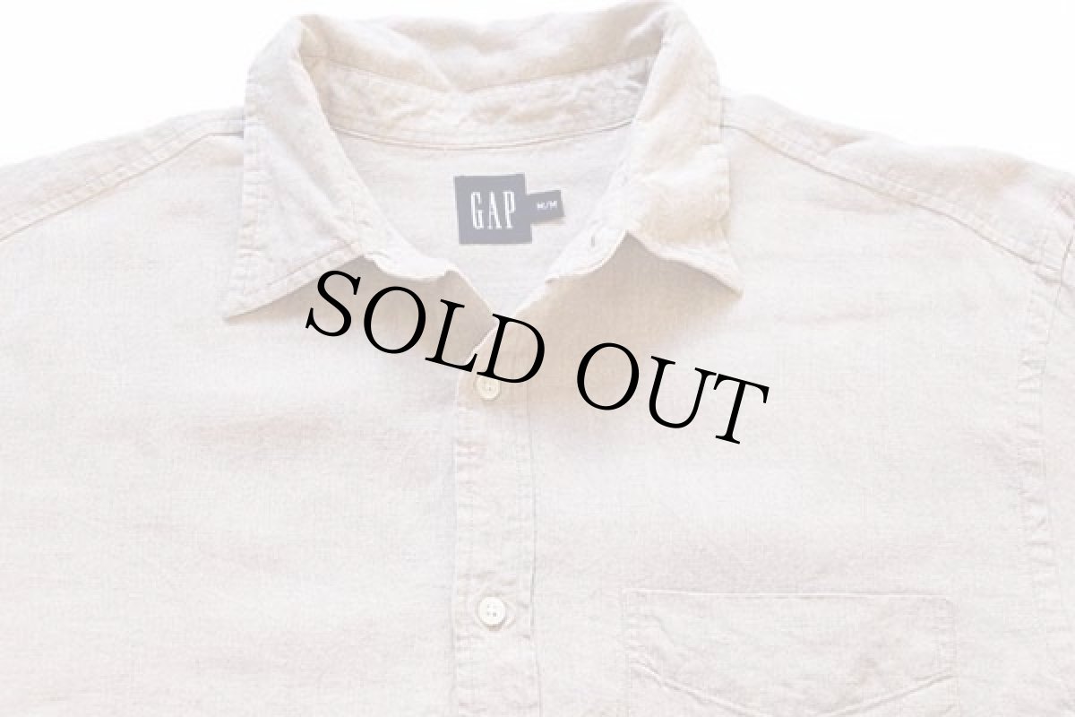 画像2: 00s GAPギャップ 無地 リネンシャツ ベージュ M (2)