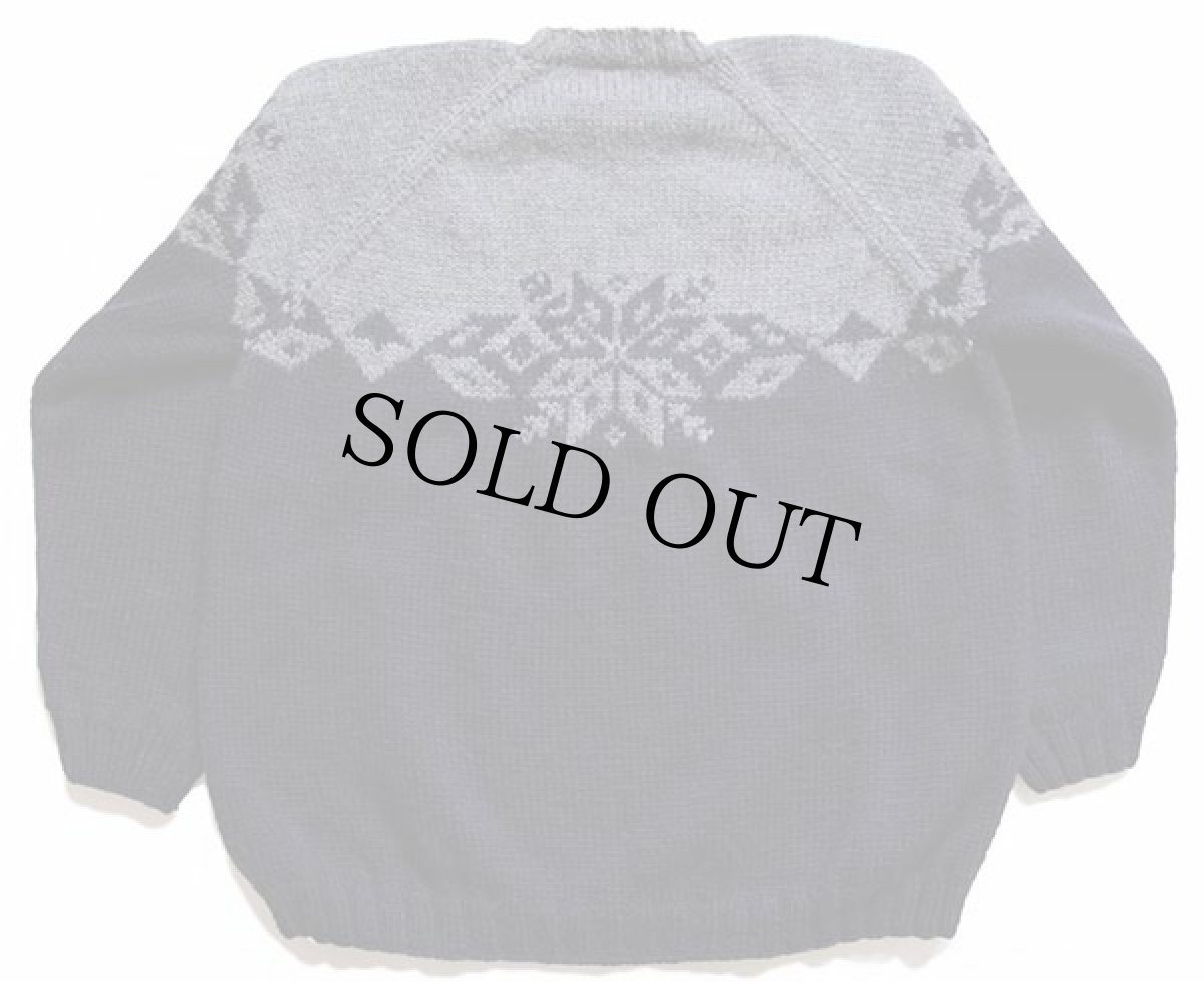 画像2: 00s J.CREW 雪柄 ローゲージ ウール ハンドニット セーター 紺×グレー M (2)