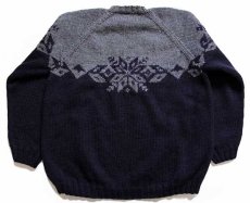 画像2: 00s J.CREW 雪柄 ローゲージ ウール ハンドニット セーター 紺×グレー M (2)