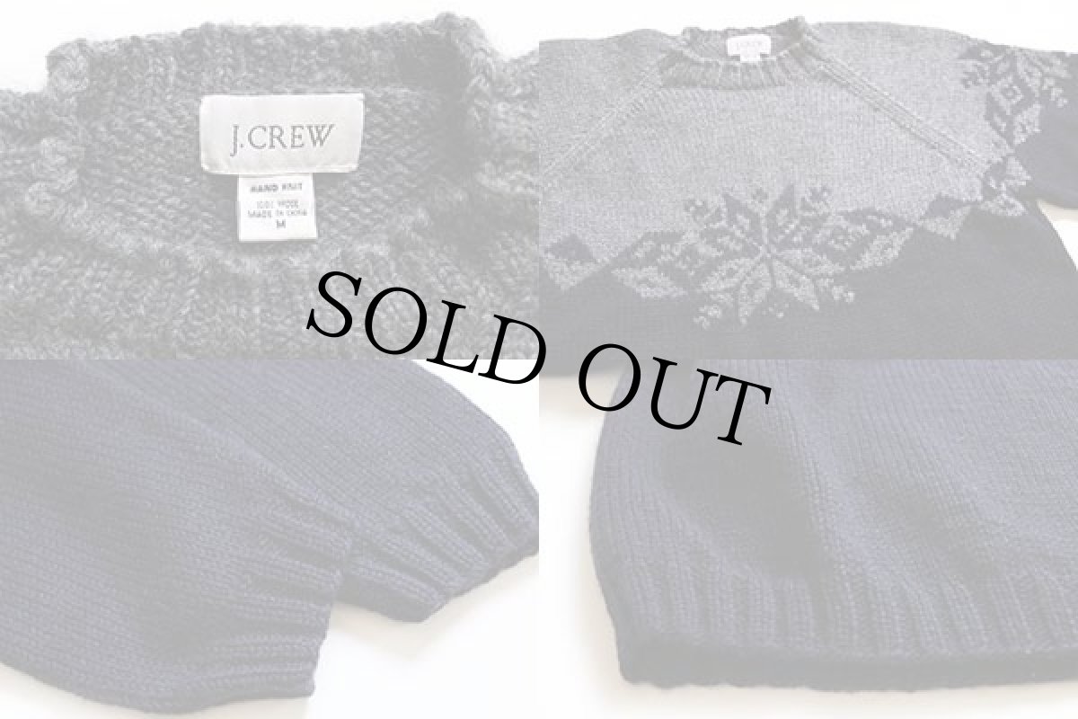画像3: 00s J.CREW 雪柄 ローゲージ ウール ハンドニット セーター 紺×グレー M (3)