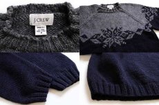 画像3: 00s J.CREW 雪柄 ローゲージ ウール ハンドニット セーター 紺×グレー M (3)