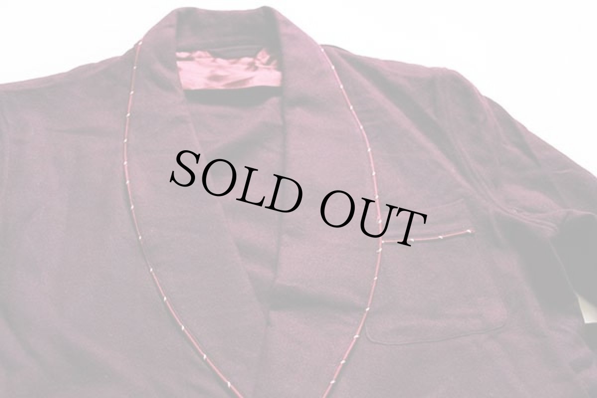 画像4: 40s UNKNOWN ショールカラー スモーキング ウールガウン ワインレッド (4)