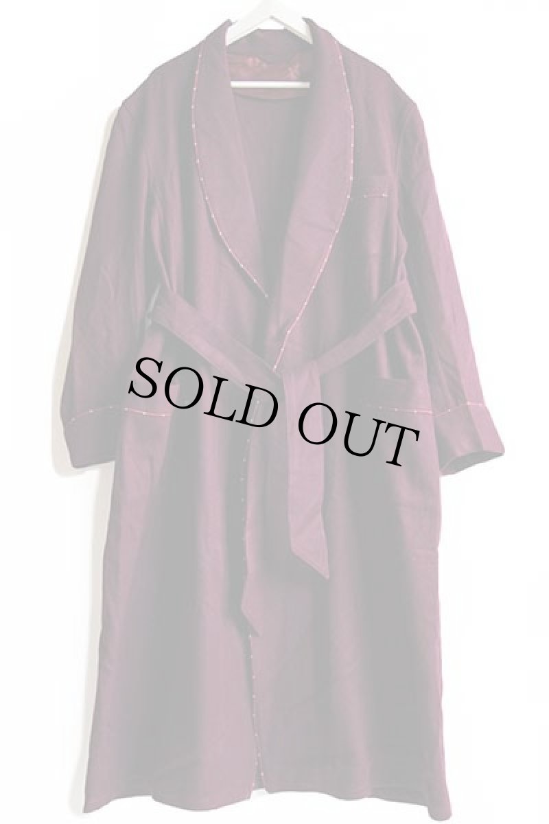 画像2: 40s UNKNOWN ショールカラー スモーキング ウールガウン ワインレッド (2)