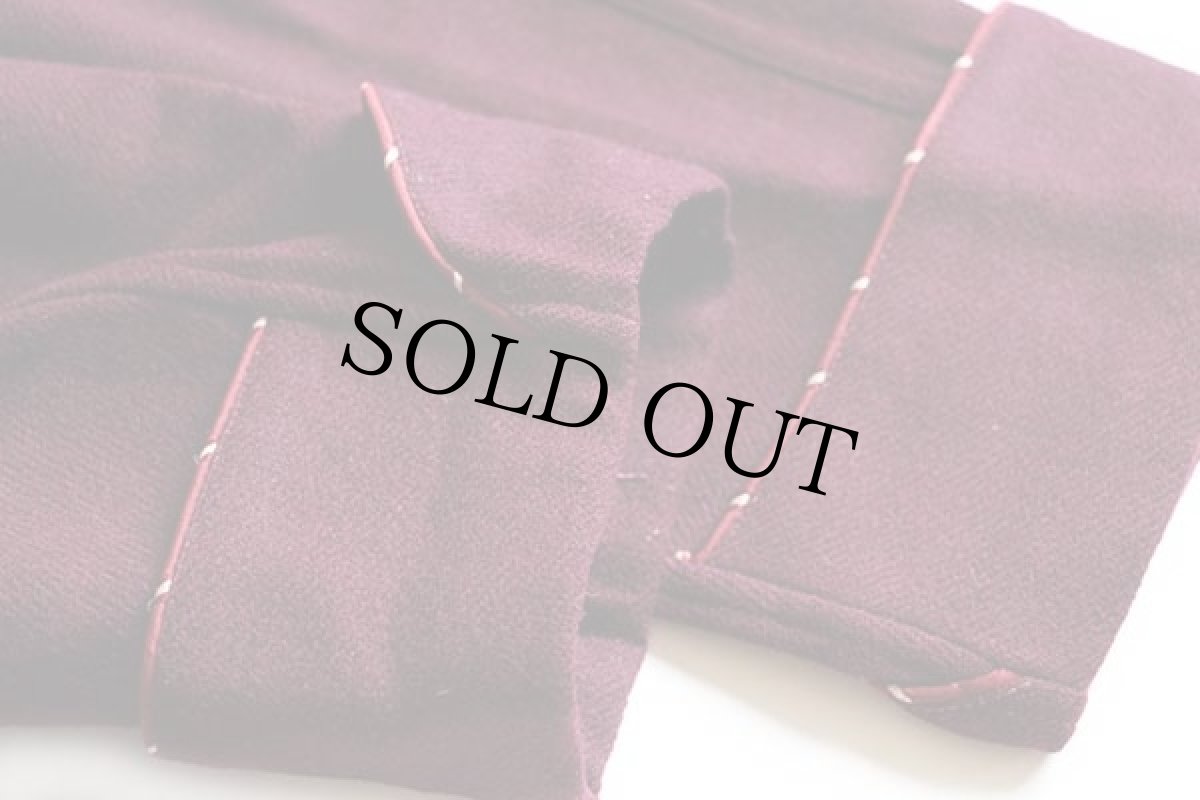 画像6: 40s UNKNOWN ショールカラー スモーキング ウールガウン ワインレッド (6)