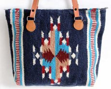 画像2: ELPASO SADDLEBLANKET ネイティブ柄 ウール ラグ トートバッグ 紺 (2)