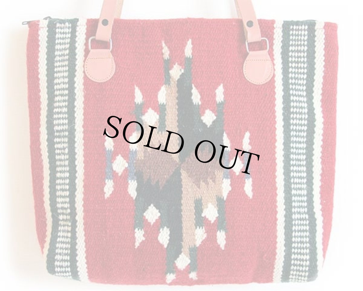 画像2: ELPASO SADDLEBLANKET ネイティブ柄 ウール ラグ トートバッグ 赤 (2)