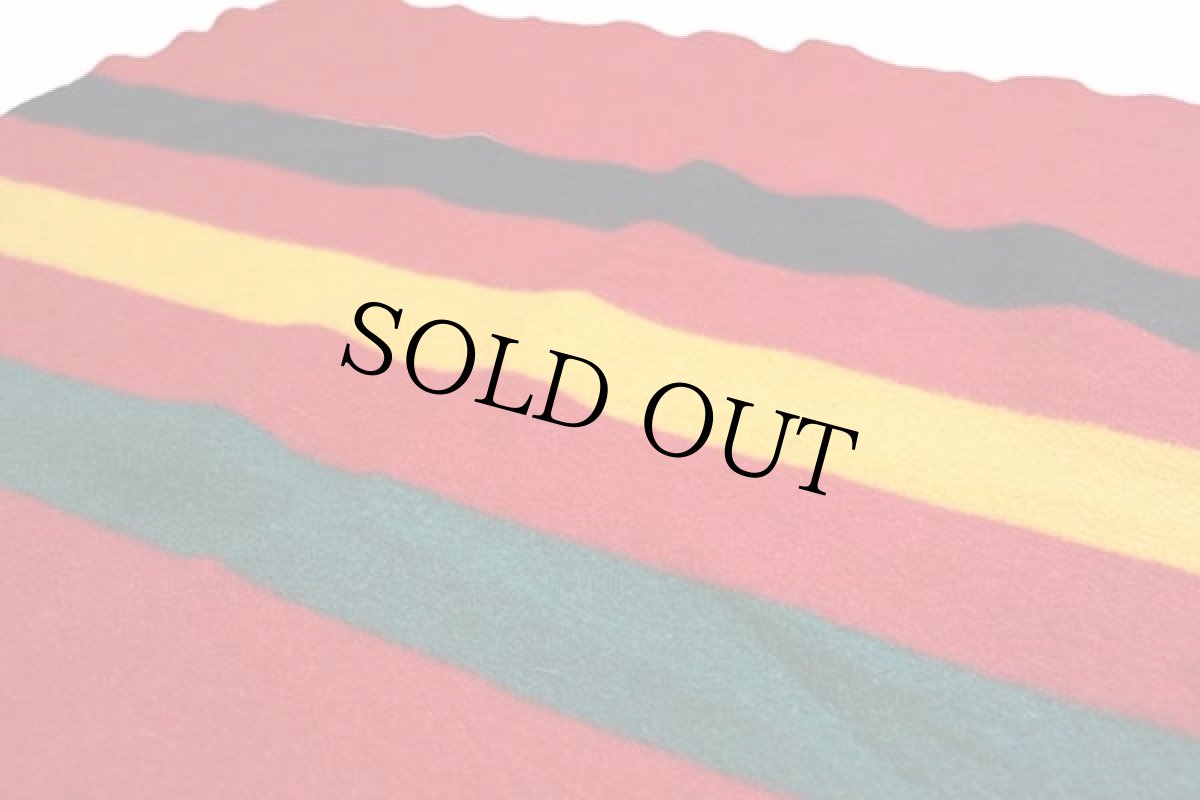 画像4: 70s USA製 PENDLETONペンドルトン RAINIER PARK マルチボーダー ウール ブランケット 赤 (4)