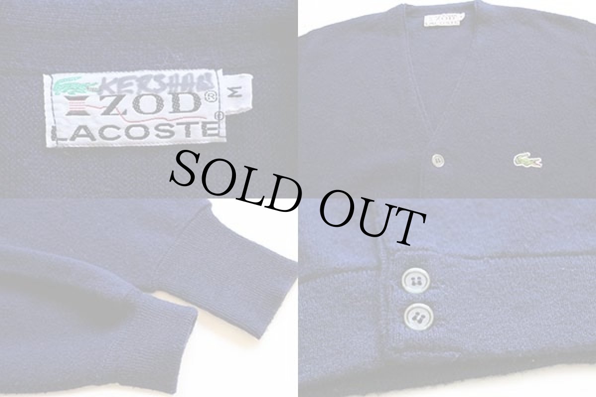 画像3: 70s USA製 IZOD LACOSTE ラコステ ワンポイント アクリルニット カーディガン 紺 M (3)