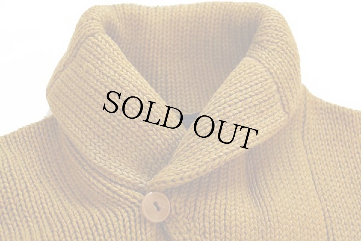 画像4: 40s UNKNOWN ショールカラー ローゲージ ウールニット カーディガン マスタード ボロ (4)