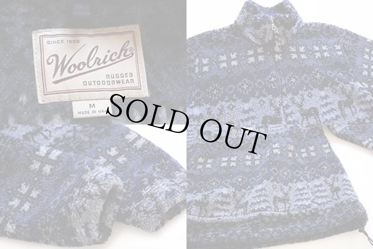 画像3: 90s USA製 Woolrichウールリッチ 鹿柄 ノルディック柄 プルオーバー パイル フリース ジャケット M (3)