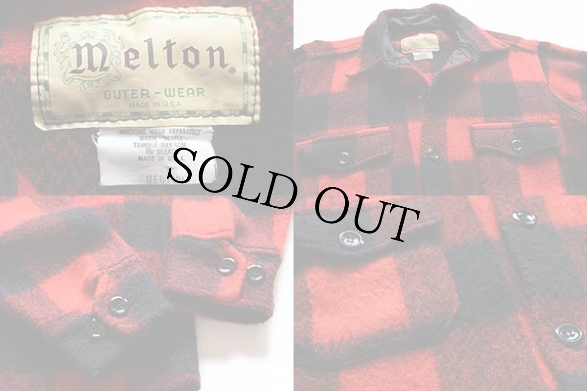 画像3: 80s USA製 melton バッファローチェック ウール シャツジャケット 赤×黒 M (3)