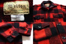 画像3: 80s USA製 melton バッファローチェック ウール シャツジャケット 赤×黒 M (3)