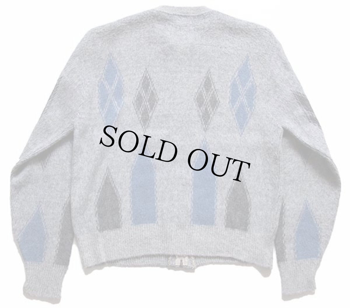 画像2: 60s Barclay ダイヤ柄 アクリルニット フルジップ セーター グレー XL (2)