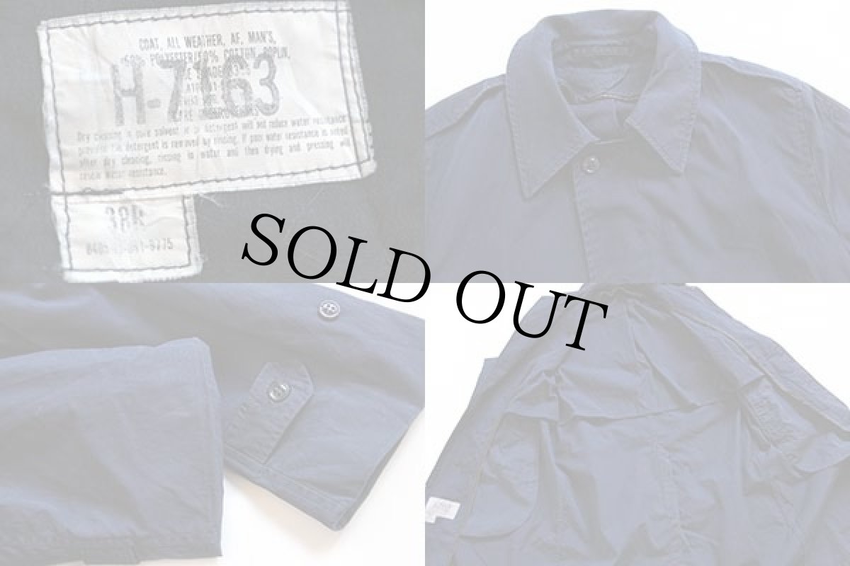 画像3: 80s 米軍 USAF ポプリン オールウェザー ステンカラーコート 紺 38R (3)