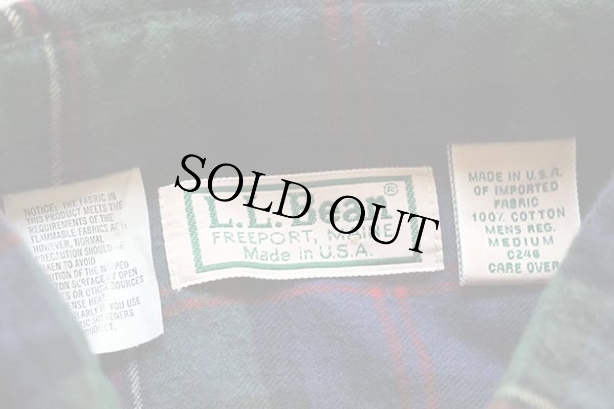 画像4: 80s USA製 L.L.Bean タータンチェック ボタンダウン コットン ライトネルシャツ M (4)