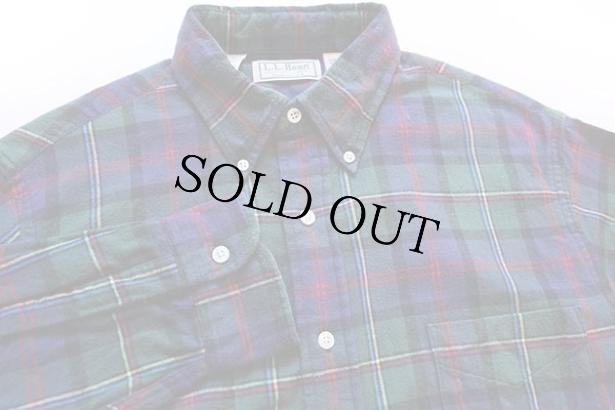 画像3: 80s USA製 L.L.Bean タータンチェック ボタンダウン コットン ライトネルシャツ M (3)