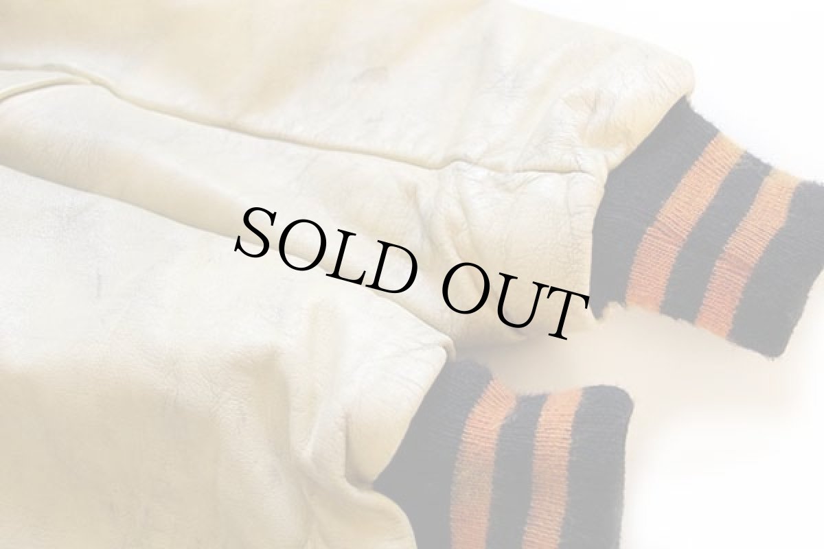 画像8: 80s USA製 DeLONGデロング 刺繍&パッチ付き メルトン ウール 袖革スタジャン 黒 44 (8)