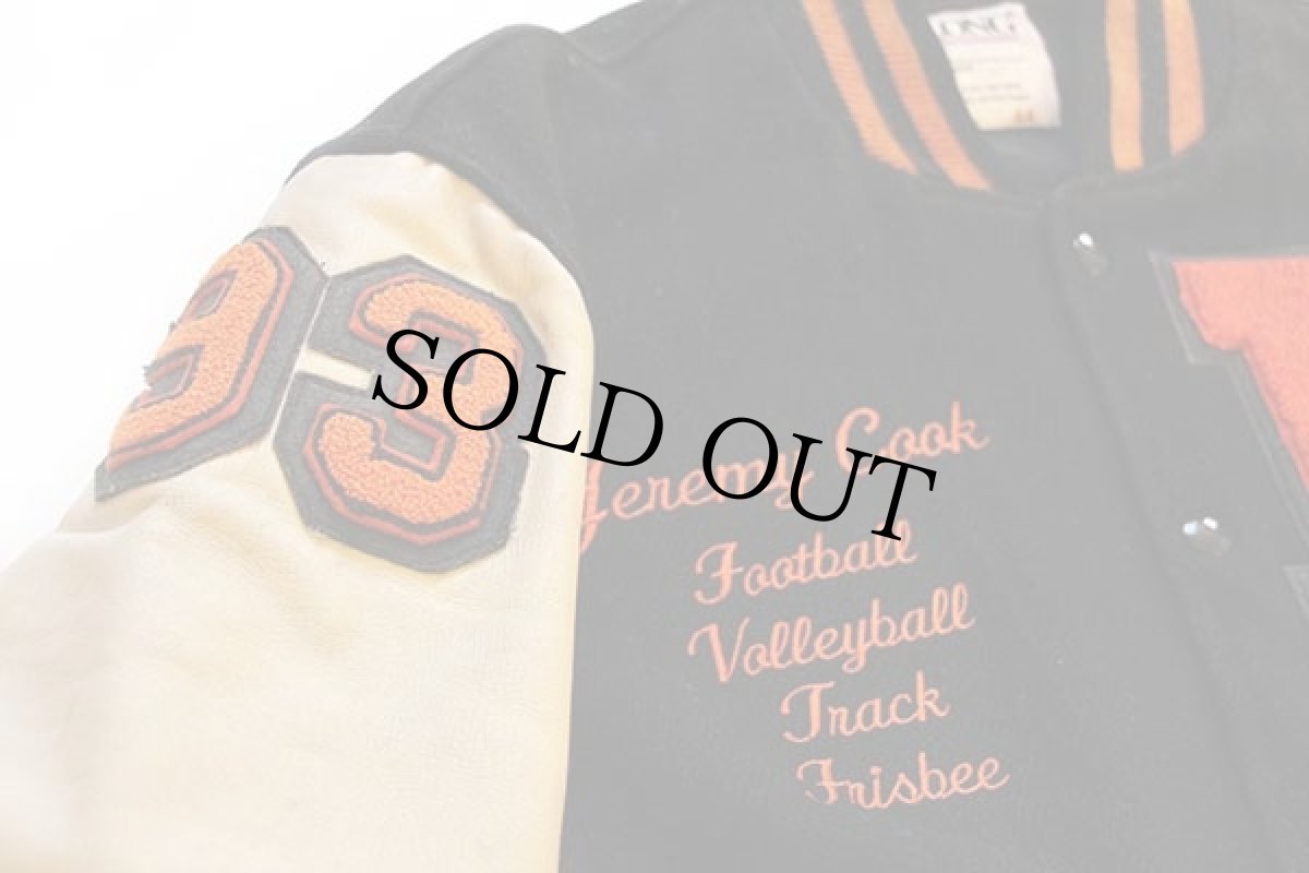 画像3: 80s USA製 DeLONGデロング 刺繍&パッチ付き メルトン ウール 袖革スタジャン 黒 44 (3)