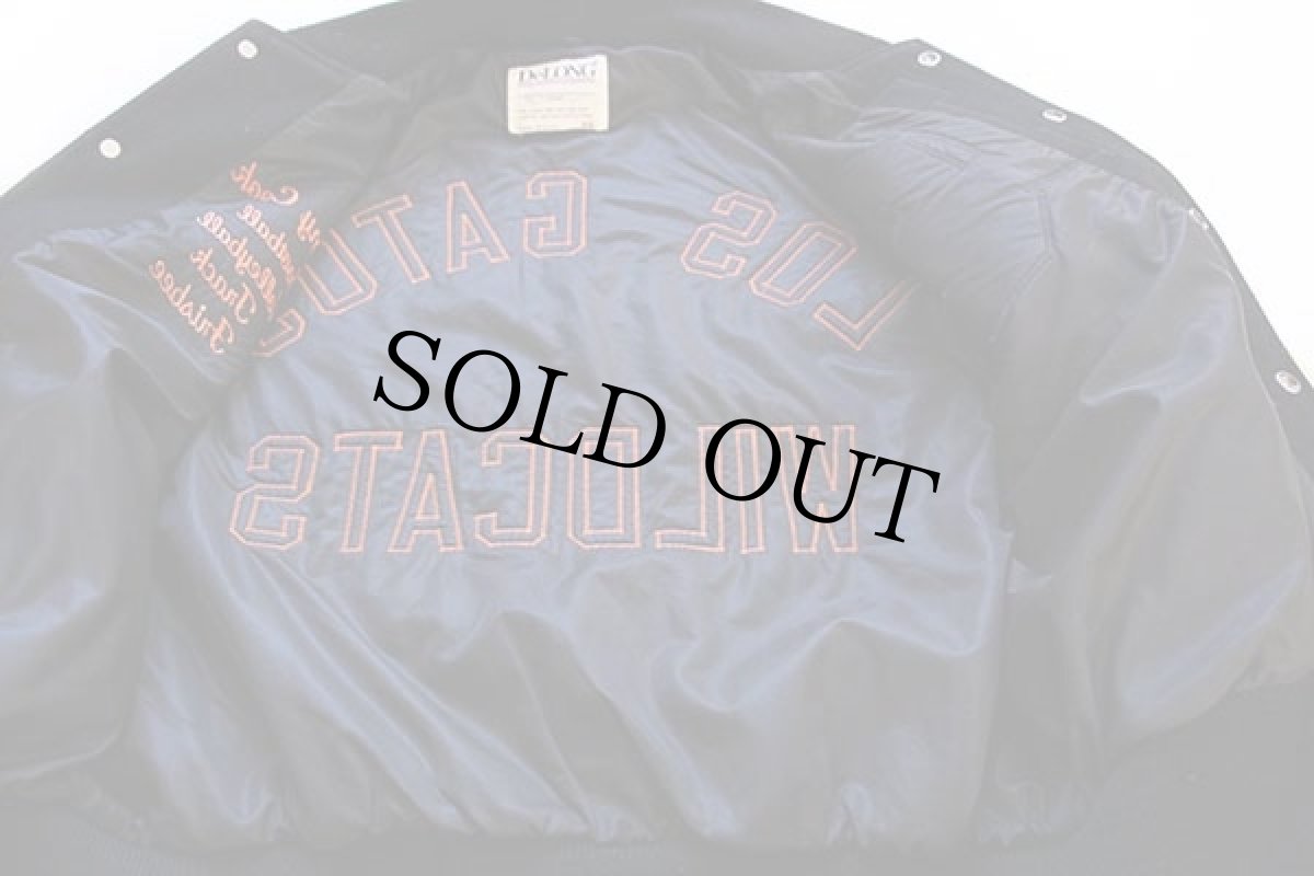 画像6: 80s USA製 DeLONGデロング 刺繍&パッチ付き メルトン ウール 袖革スタジャン 黒 44 (6)