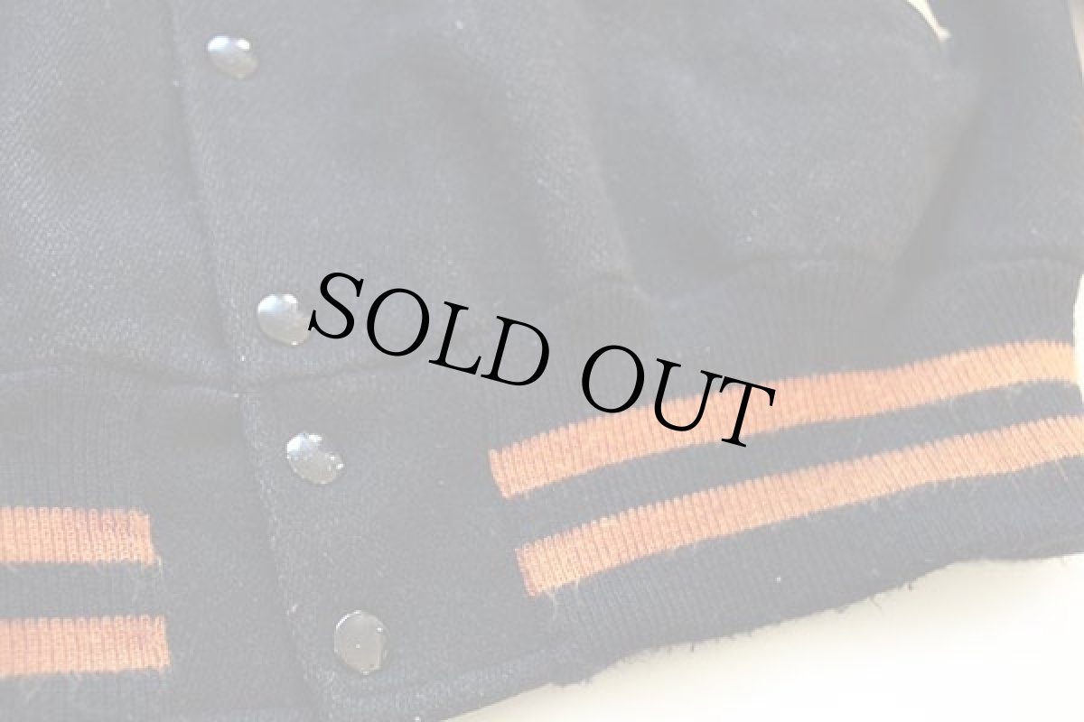 画像7: 80s USA製 DeLONGデロング 刺繍&パッチ付き メルトン ウール 袖革スタジャン 黒 44 (7)