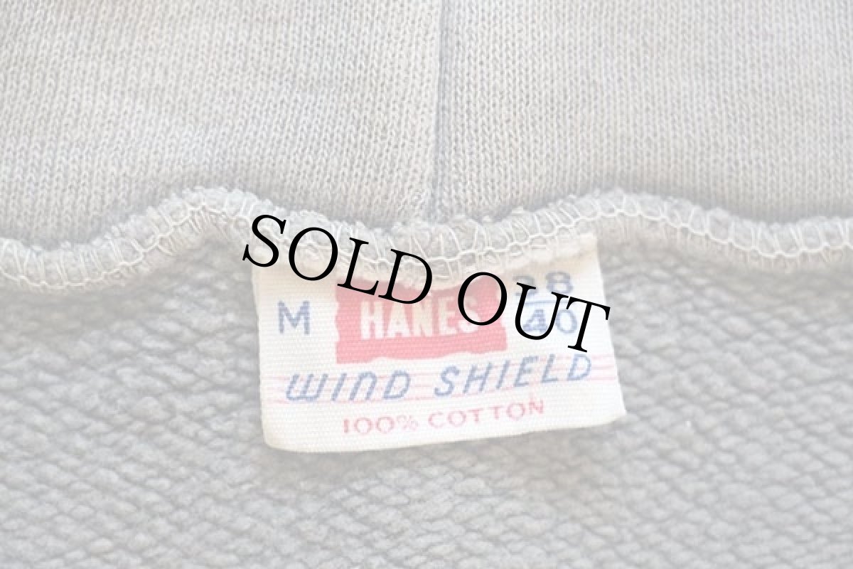 画像4: 60s HANES WIND SHIELD 無地 コットン スウェットパーカー ボロ グリーングレー フェード M (4)