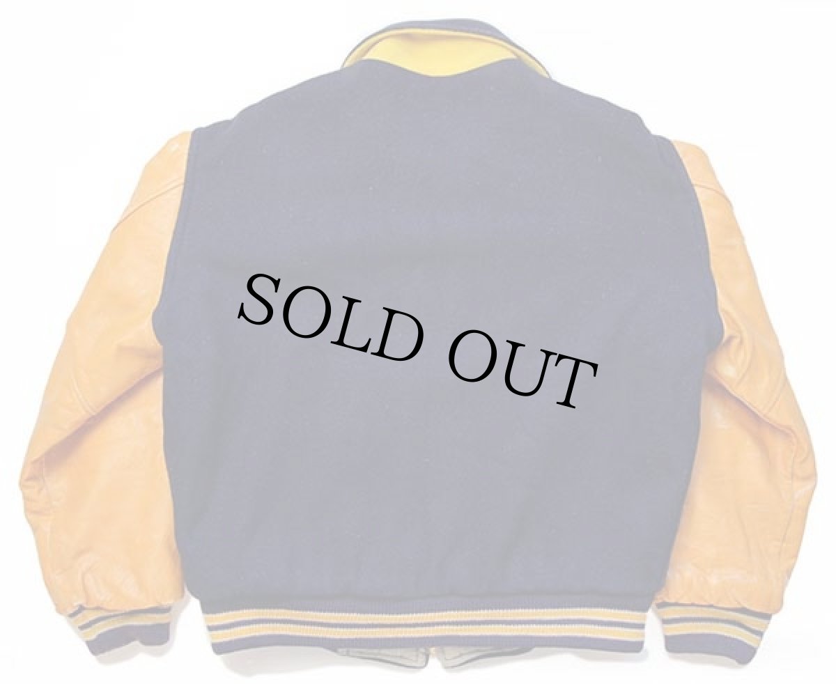 画像2: 60s UNKNOWN キルティングライナー メルトン ウール 袖革スタジャン 紺×マスタード (2)