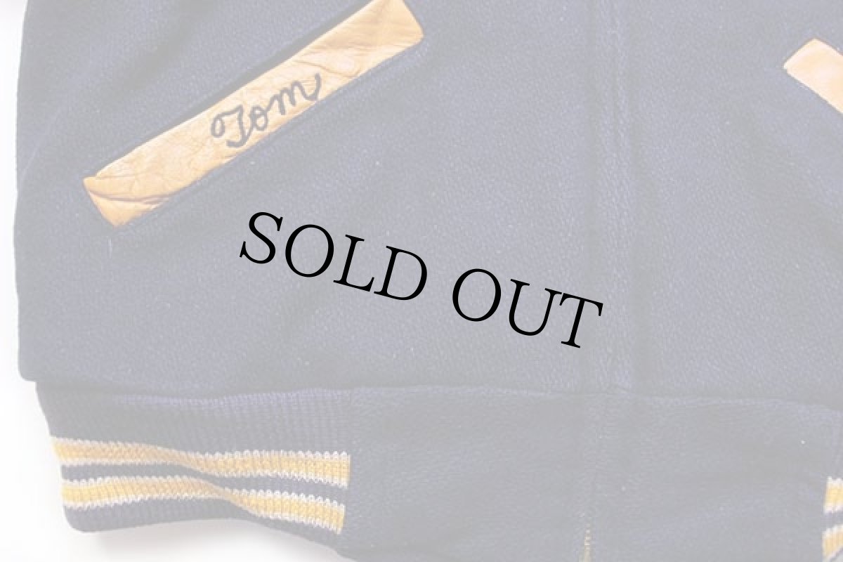 画像6: 60s UNKNOWN キルティングライナー メルトン ウール 袖革スタジャン 紺×マスタード (6)