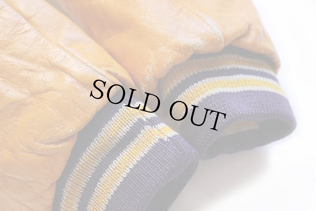 画像8: 60s UNKNOWN キルティングライナー メルトン ウール 袖革スタジャン 紺×マスタード (8)